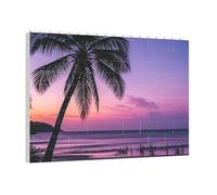 PAQOLSMCKR Casse-tête de briques de construction carré palmier violet soleil puzzle bloc de construction puzzle personnalisé pour adultes décoration d'intérieur cadeau