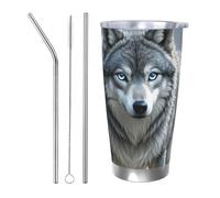 PAQOLSMCKR Gobelet isotherme en acier inoxydable avec couvercle de 591 ml - Gobelet isotherme à double paroi pour le voyage - Tasse à café motif loup fantaisie pour le voyage