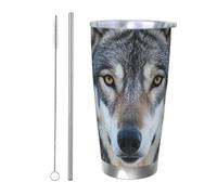 PAQOLSMCKR Gobelet isotherme en acier inoxydable avec couvercle de 591 ml - Gobelet isotherme à double paroi pour le voyage - Tasse à café réutilisable en forme de loup sauvage pour le voyage