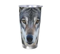 PAQOLSMCKR Gobelet isotherme en acier inoxydable avec couvercle de 591 ml - Gobelet isotherme à double paroi pour le voyage - Tasse à café réutilisable en forme de loup sauvage pour le voyage