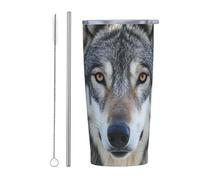 PAQOLSMCKR Gobelet isotherme en acier inoxydable avec couvercle de 591 ml - Gobelet isotherme à double paroi pour le voyage - Tasse à café réutilisable en forme de loup sauvage pour le voyage