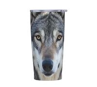 PAQOLSMCKR Gobelet isotherme en acier inoxydable avec couvercle de 591 ml - Gobelet isotherme à double paroi pour le voyage - Tasse à café réutilisable en forme de loup sauvage pour le voyage