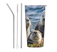 PAQOLSMCKR Gobelet isotherme en acier inoxydable avec couvercle de 591 ml - Gobelet isotherme à double paroi pour le voyage - Tasse à café en forme de loutre de mer pour le voyage