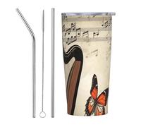 PAQOLSMCKR Gobelet isotherme en acier inoxydable avec couvercle de 591 ml - Gobelet isotherme à double paroi pour le voyage - Tasse à café réutilisable en forme de harpe de papillon pour le café
