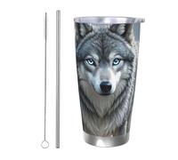 PAQOLSMCKR Gobelet isotherme en acier inoxydable avec couvercle de 591 ml - Gobelet isotherme à double paroi pour le voyage - Tasse à café motif loup fantaisie pour le voyage