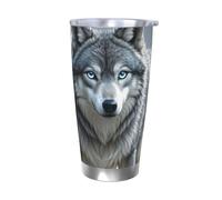 PAQOLSMCKR Gobelet isotherme en acier inoxydable avec couvercle de 591 ml - Gobelet isotherme à double paroi pour le voyage - Tasse à café motif loup fantaisie pour le voyage