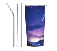 PAQOLSMCKR Gobelet isotherme en acier inoxydable avec couvercle de 591 ml - Tasse à café réutilisable à double paroi pour le voyage - Motif silhouette de ciel nocturne