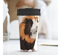 PAQOLSMCKR Gobelet isotherme en acier inoxydable avec couvercle - Illustration de cochon d'Inde - Tasse à café pour voyage - Réutilisable - Double paroi - Pour café