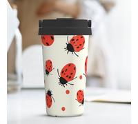 PAQOLSMCKR Gobelet isotherme en acier inoxydable avec couvercle - Motif coccinelles - Tasse à café mouchetée infini pour le voyage - Réutilisable - Double paroi isotherme pour café