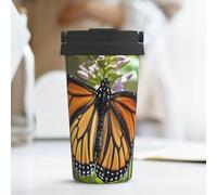 PAQOLSMCKR Gobelet isotherme en acier inoxydable avec couvercle - Tasse à café en forme de papillon monarque - Réutilisable - Double paroi - Pour le café
