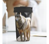 PAQOLSMCKR Gobelet isotherme en acier inoxydable avec couvercle - Tasse à café réutilisable à double paroi - Motif loup sauvage
