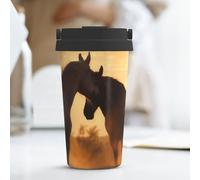 PAQOLSMCKR Gobelet isotherme en acier inoxydable avec couvercle - Tasse à café réutilisable à double paroi - Motif chevaux amoureux - Pour le voyage