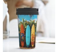 PAQOLSMCKR Gobelet isotherme en acier inoxydable avec couvercle - Tasse à café « Surf's up » - Tasse à café pour voyage - Réutilisable - Double paroi - Pour le café