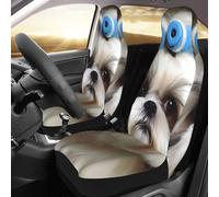 PAQOLSMCKR Lot de 2 housses de siège de voiture pour voiture Shih Tzu - Avec sangle élastique - Imperméables - Accessoires automobiles