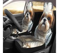 PAQOLSMCKR Lot de 2 housses de siège de voiture pour voiture Shih Tzu - Avec sangle élastique - Imperméables - Accessoires automobiles