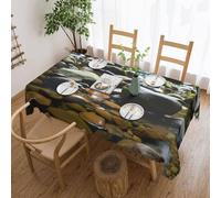 PAQOLSMCKR Nappe rectangulaire 137 x 182 cm - Motif pierres ruisseaux - Imperméable - Anti-déversement - Infroissable - Décoration pour cuisine et camping
