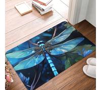 PAQOLSMCKR Paillasson antidérapant - 60 x 40 cm - Lavable en machine - Motif libellule bleue - Tapis d'entrée pour intérieur et extérieur - Pour garage, terrasse, porche, ferme