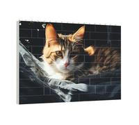 PAQOLSMCKR Puzzle de briques de construction carré en forme de chat au repos - Puzzle de blocs photo personnalisés pour adultes - Décoration d'intérieur - Cadeau