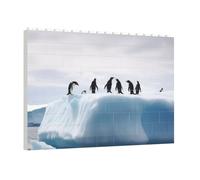 PAQOLSMCKR Puzzle de briques de construction pingouins carrés sur l'iceberg Puzzle de blocs de construction personnalisés pour adultes Décoration d'intérieur Cadeau