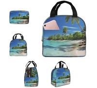 PAQOLSMCKR Sac à déjeuner pour femme et homme - Boîte à déjeuner isotherme portable - Paradis tropical - Sac fourre-tout réutilisable pour le travail et le pique-nique