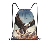 PAQOLSMCKR Sac à dos pliable avec cordon de serrage, motif aigle qui vole dessus, sac à dos à corde, sac de sport pour homme et femme, Noir , S, Sac à dos de voyage