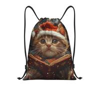 PAQOLSMCKR Sac à dos pliable avec cordon de serrage - Motif chat mignon - Chants de Noël - Sac de sport pour homme et femme, Noir , S, Sac à dos de voyage