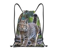 PAQOLSMCKR Sac à dos pliable avec cordon de serrage, motif chat sauvage, sac de sport pour homme et femme, Noir , S