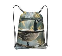 PAQOLSMCKR Sac à dos pliable avec cordon de serrage - Motif oie sauvage au bord du pont - Sac de sport pour homme et femme, Wild Goose By The Bridge, taille unique