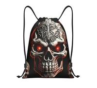 PAQOLSMCKR Sac à dos pliable avec cordon de serrage, motif tête de mort maléfique, sac de sport pour homme et femme, Noir , S, Sac à dos de voyage