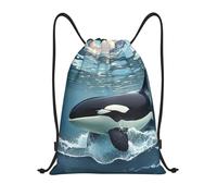 PAQOLSMCKR Sac à dos pliable avec cordon de serrage, orque, sac à dos avec cordon, sac de sport pour homme et femme, Noir , M, Sac à dos de voyage