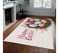 Pâques 60x100cm Tapis pour Le Salon Rugs fleurier Lavable Moquette Douce à Poil Bas Moquette Douce pour Salle à Manger Cuisine Nursery Œufs colorés de Printemps Tapis d’intérieur