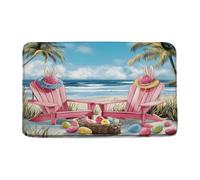 Pâques À La Plage, Lapin Rigolo, Œufs Colorés, Palmier Tropical, Océan Bleu, Amusement Tapis De Douche Lavable en Machine Tapis De Bain Antidérapant Paillasson D'Entree pour Porte Salon 40X60Cm