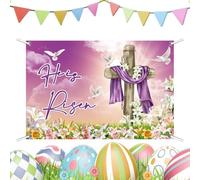Pâques de Jésus, la bannière ressuscitée - Grand, il est monté avec toile de fond, décorations murales de printemps 120 x 80 cm, décoration festive pour la maison pour église, célébration, maison