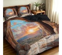 Pâques Housse de Couette Convient à Toutes Ies Pièces 140 x 200 cm | Lever De Soleil Tombeau Vide Croix Parure de Lit Marron Orange Respirant, Confortable, Durable et facile d'entretien