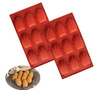 Pâques Lot de 2 Moule à Madeleine, Silicone Moule à Gâteau Madeleine, Madeleine Moulle de Cuisson à 9 Trous, Antiadhésifs Madeleine Pâtisserie Plaque pour Mousse Chocolat Gâteau Pudding(Rouge)