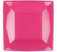Paquet 8 assiettes plastique rigide Carré, FUCHSIA grandes 29 cm