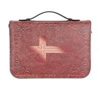 Paquet à Bible pour Hommes en PU Marron, Style Vintage Imprimé | Poignée Supérieure, Fermeture Éclair Intégrale, Grosse Capacité, Protection L’usure, pour Étude Biblique et Événements