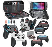 Paquet d'accessoires de manette Switch 2 Pro pour Nintendo Switch 2, Blanc | 21 en 1 contrôleurs, étui de transport, dock de chargeur, poignées pour JoyCon, volants pour Mario Kart, étui protecteur