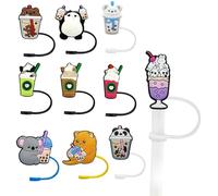 Paquet De 10 Capuchons De Paille De Dessin Animé, Capuchons De Paille En Silicone Mignons, Capuchons De Paille Anti-Poussière, Capuchons De Paille Réutilisables