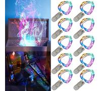 Paquet de 10 guirlandes lumineuses LED à piles 1m 10 LED fil d'argent multicolore étanche étoile bouteille guirlandes lumineuses pour noël fête de mariage chambre intérieur extérieur décoration