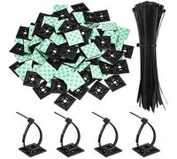 Paquet de 100 Zip Tie Adhésifs Supports Auto-Adhésifs Supports de Base de Serre-Câbles avec Attache-Câble Universel à Usages Multiples Noir (Longueur 200 mm, Largeur 2.8 cm, Noir)