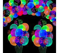 Paquet de 109 Ballons Néons UV Ballons Lumineux Ballons de Baudruche Phosphorescents Ballons de Baudruche en Latex Avec étoiles Fluorescentes et Réactives à la Lumière Noire Fournitures de Fête Néon