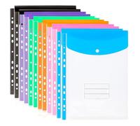 Paquet De 12 A4 Perforé Poches Portefeuilles En Plastique - Dossiers Fichiers D'enveloppe Poche Reliure Extensible À 11 Trous