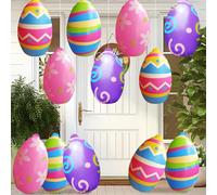 Paquet de 12 gonflables de Pâques, grands œufs Pâques gonflables 16 pouces, décorations en PVC avec impression vive et conception résistante aux fuites pour cour, jardin, fête