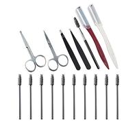 Paquet de 17 ciseaux et rasoirs à pinces à sourcils, kit de sourcils Sonku Rasoir en acier inoxydable Shaper Nez Épilation Ciseaux Rasoirs de sécurité Rasoirs Brosse à sourcils pour hommes et femmes