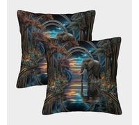 Paquet De 2 40x40cm Housse De Coussin Éléphant Standing in Front of Parallel Mirrors Motif Décorative Canapé Taie d'oreiller Carrée Adaptée pour Lit Voiture Maison
