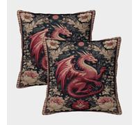 Paquet De 2 40x40cm Housse De Coussin Motif Gothique d'un Dragon ailé Motif Décorative Canapé Taie d'oreiller Carrée Adaptée pour Lit Voiture Maison