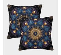 Paquet De 2 45x45cm Housse De Coussin Mandala Motif Décorative Lune Stars and Planets Éléments célestes Canapé Taie d'oreiller Carrée Adaptée pour Lit Voiture Maison
