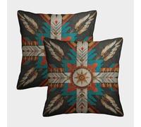 Paquet De 2 50x50cm Housse De Coussin Motifs Sioux d'Amérique du Nord Motif Décorative Canapé Taie d'oreiller Carrée Adaptée pour Lit Voiture Maison
