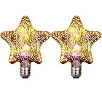 Paquet de 2 Ampoule de feu D'artifice 3D, Ampoule de feu D'artifice E27 AC 85-220V 4W Ampoule Rétro Edison Ampoule étoilée pour Fête Maison Vacances de Noël (Star)